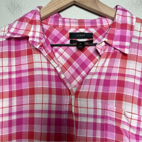 J. Crew Women Boy Button Down Shirt 12 Pink Plaid Cotton Valentine Office - Picture 6 of 8